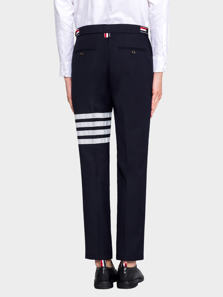 Thom Browne Style Cropped Pants with Signature Four-Bar Detail