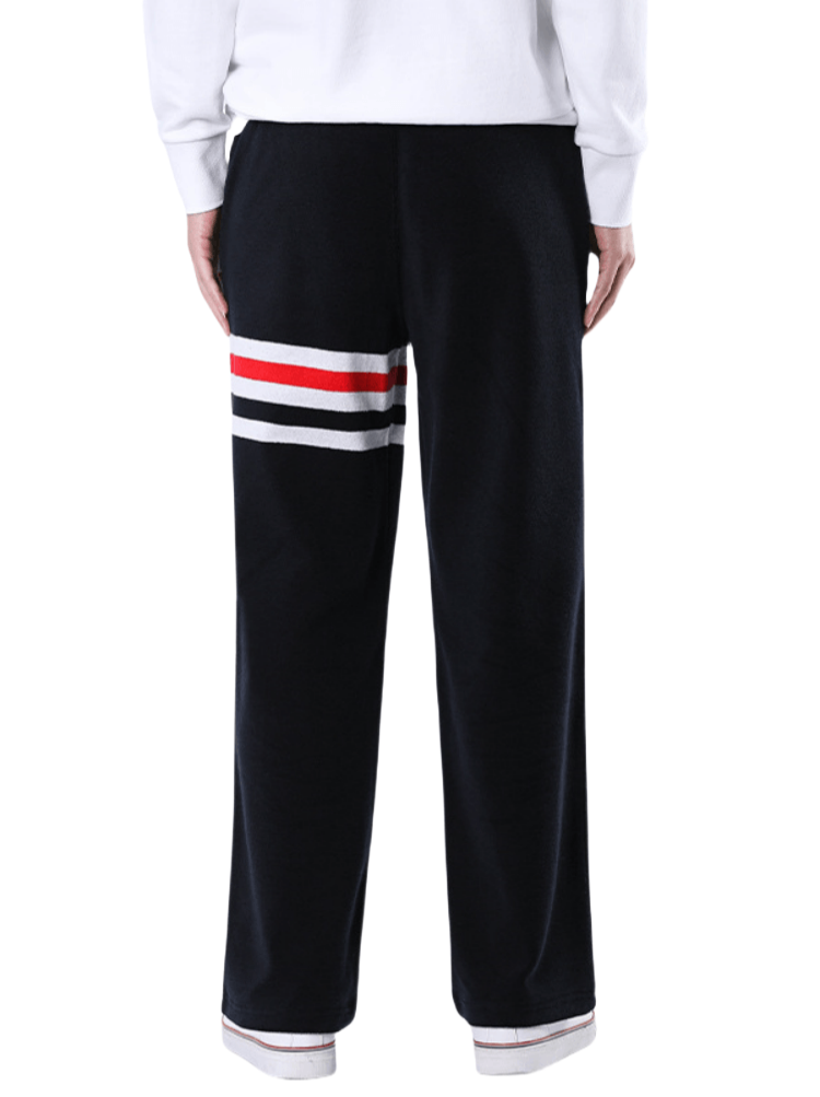 Thom Browne Style Unisex Straight-Leg Trousers with Signature Four-Bar Detail