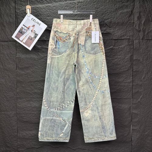 Acne Studios Vintage Pearl‑Lace Print Wide‑Leg Jeans