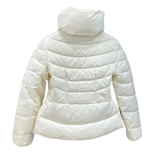 Moncler Drawstring-Waist Stand-Collar Puffer Jacket in Ivory