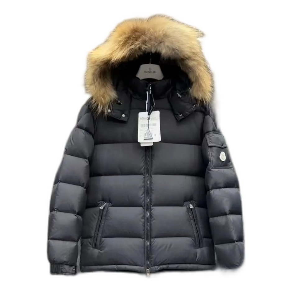 Moncler Fur-Trim Hooded Short Down Puffer Jacket – Black
