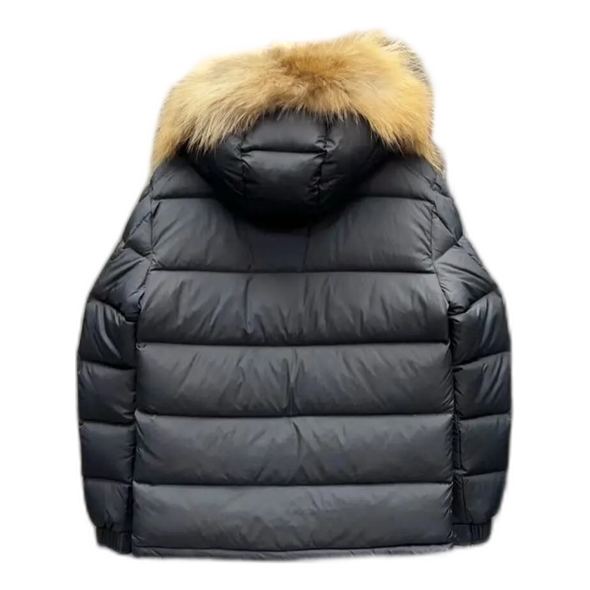 Moncler Fur-Trim Hooded Short Down Puffer Jacket – Black