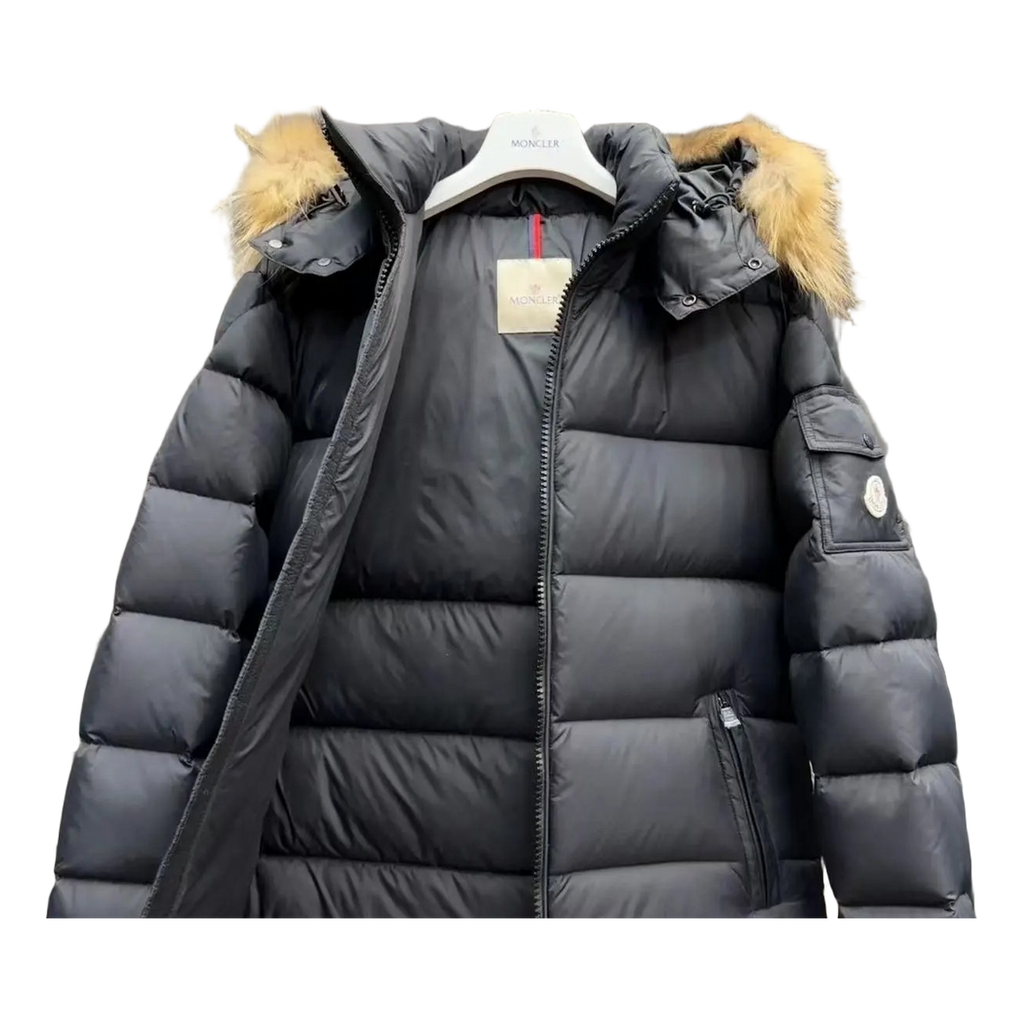 Moncler Fur-Trim Hooded Short Down Puffer Jacket – Black