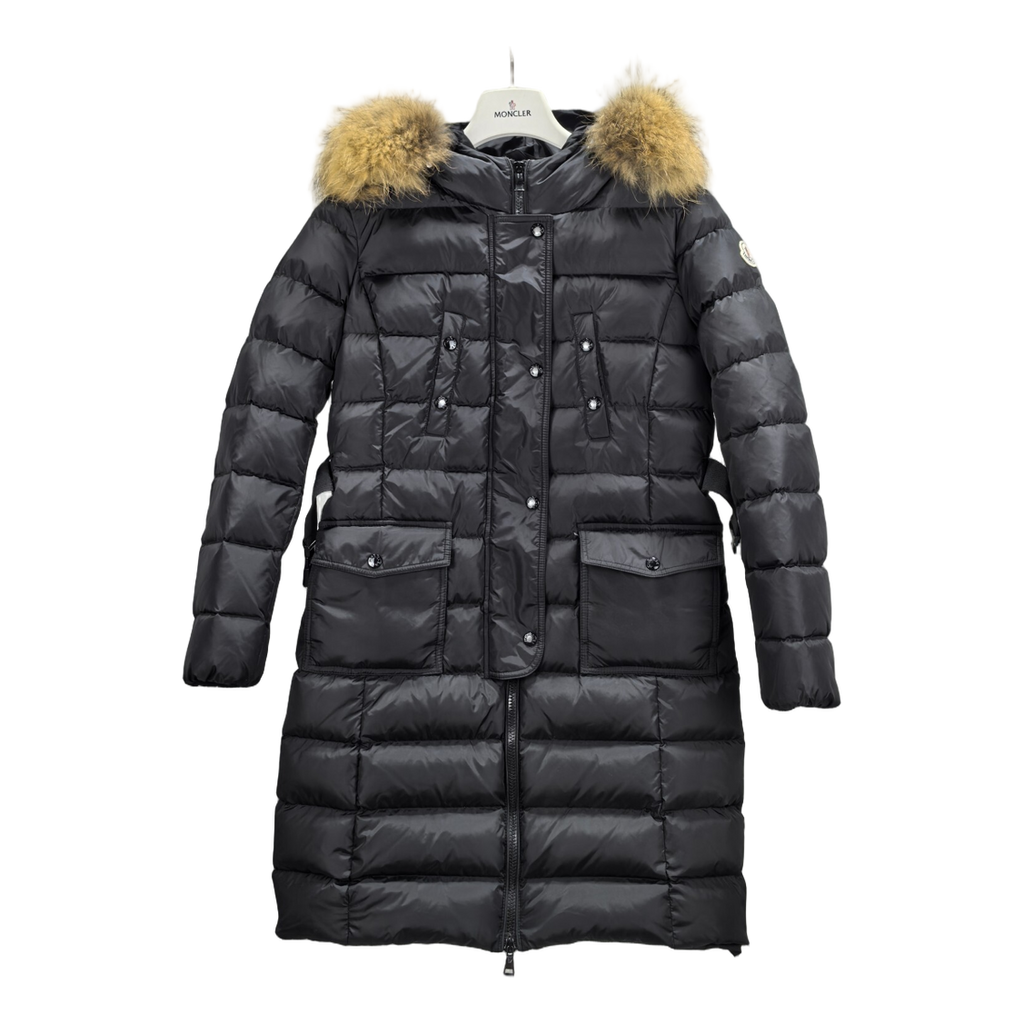 Moncler Four-Pocket Fur-Trim Hooded Long Down Puffer Coat – Black