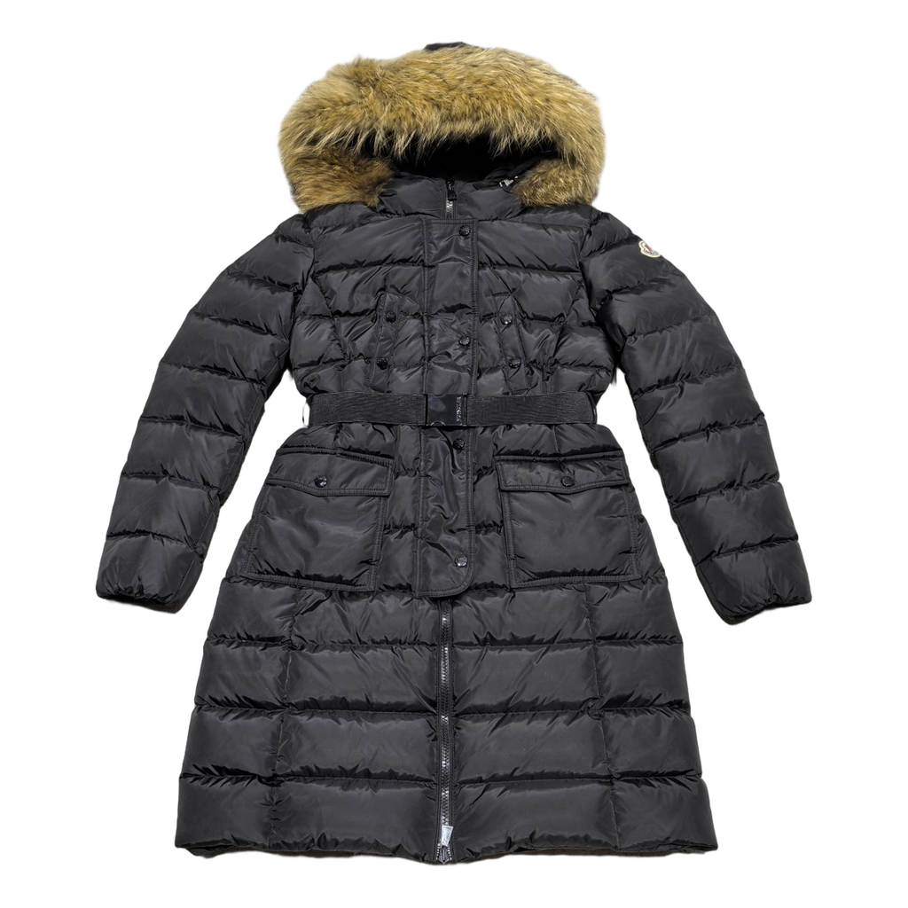 Moncler Four-Pocket Fur-Trim Hooded Long Down Puffer Coat – Black