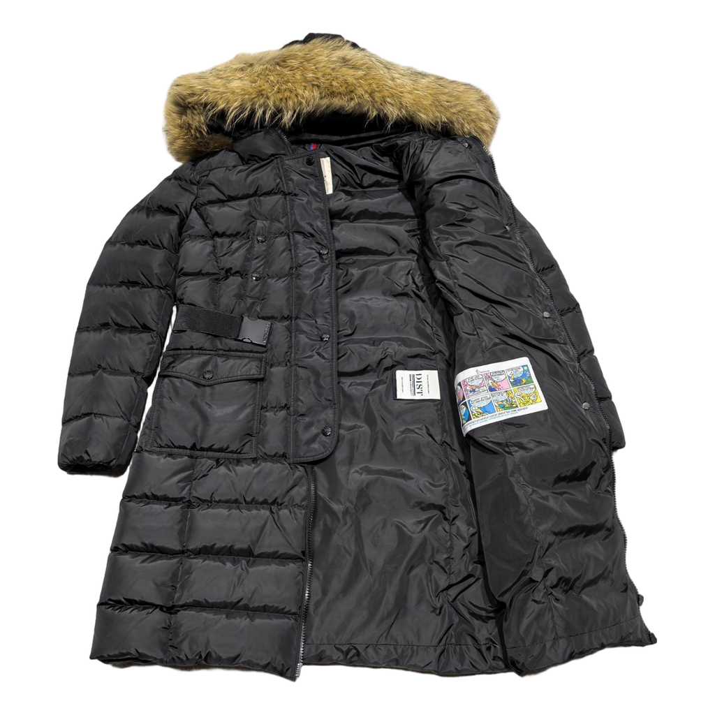 Moncler Four-Pocket Fur-Trim Hooded Long Down Puffer Coat – Black