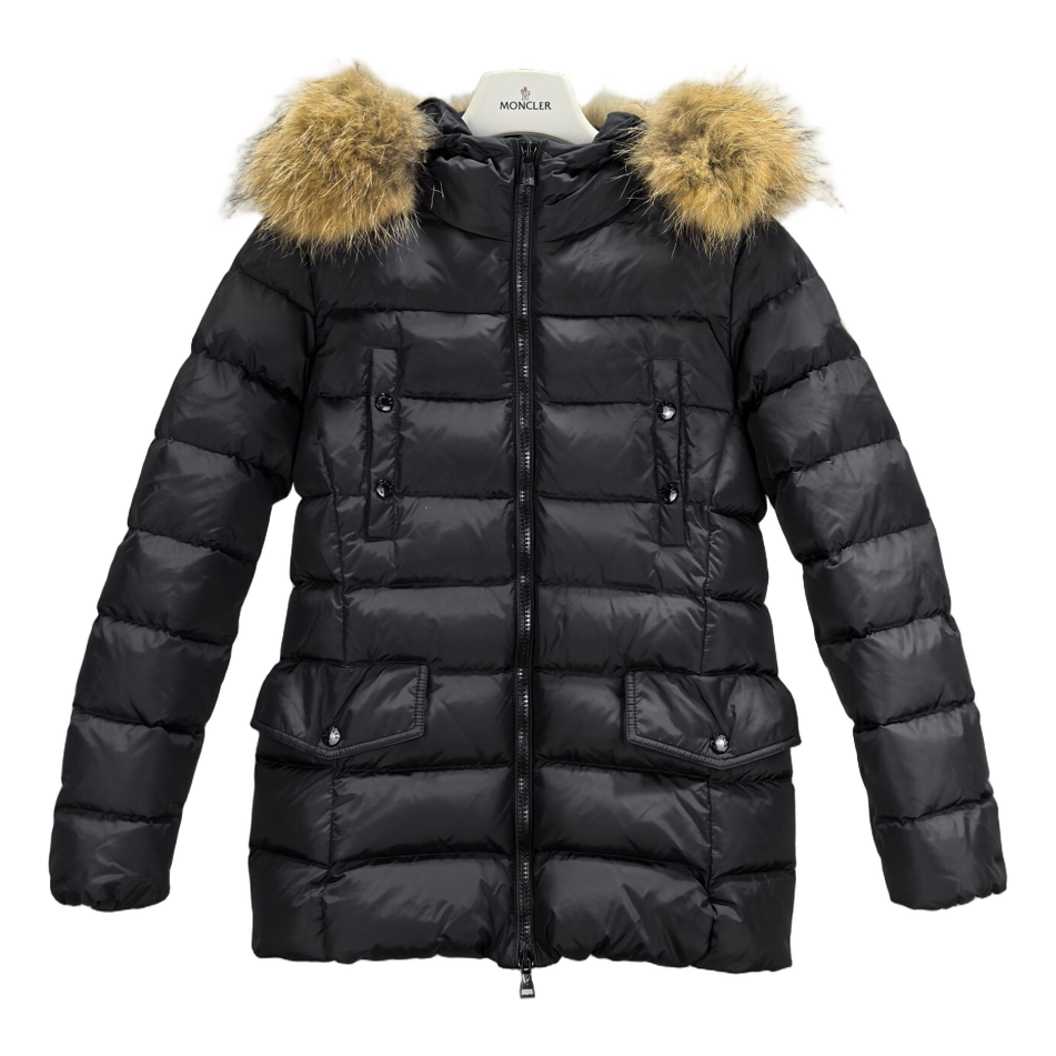 Moncler Four-Pocket Belted Fur-Trim Down Puffer Jacket – Black