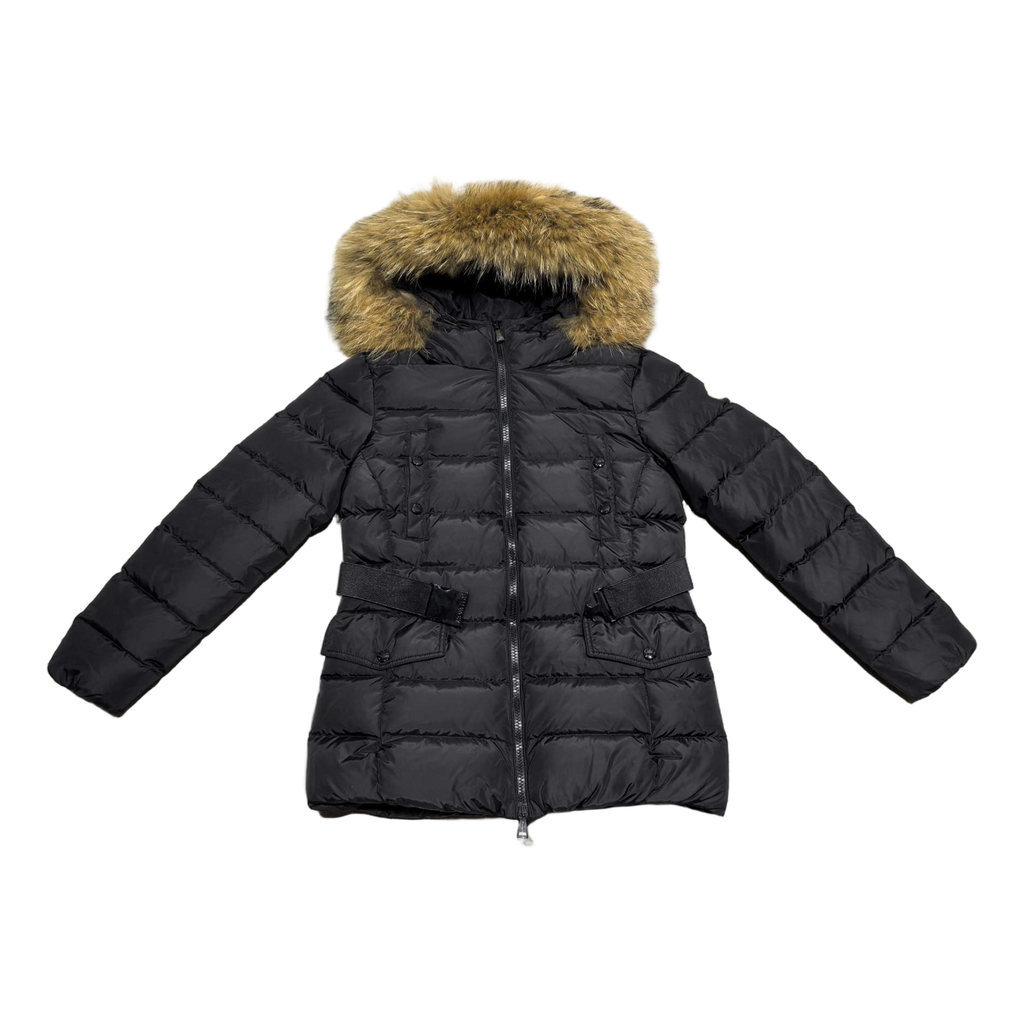 Moncler Four-Pocket Belted Fur-Trim Down Puffer Jacket – Black