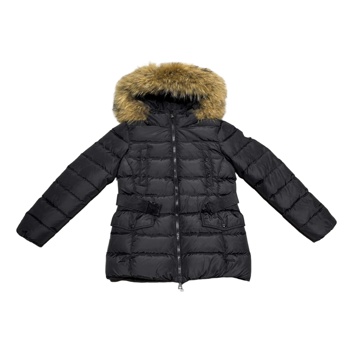 Moncler Four-Pocket Belted Fur-Trim Down Puffer Jacket – Black