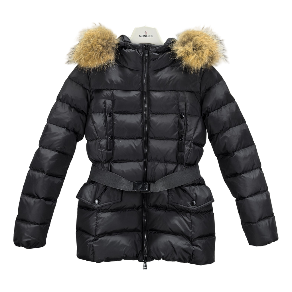Moncler Four-Pocket Belted Fur-Trim Down Puffer Jacket – Black