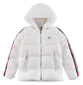 Moncler Tricolour Sleeve-Stripe Hooded Down Puffer Jacket – White