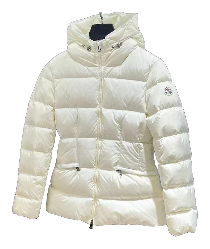 Moncler Fitted Hooded Short Down Puffer Jacket – Ivory