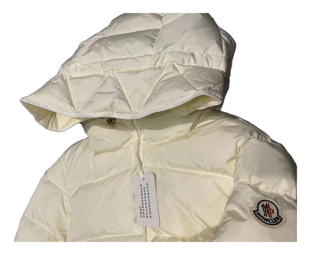 Moncler Fitted Hooded Short Down Puffer Jacket – Ivory