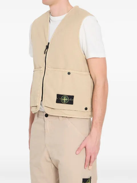 Stone Island 6100007 organic panama cotton 'old' effect loose-fit vest with multiple pockets