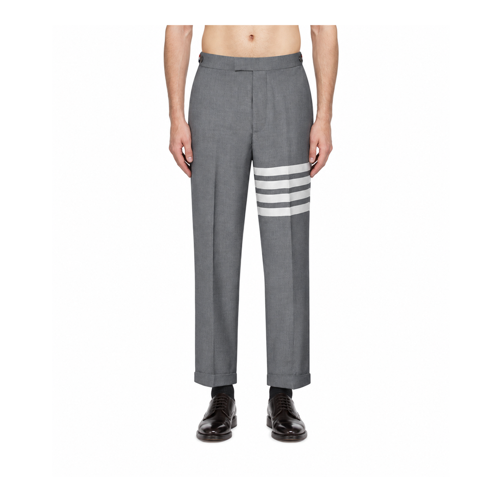 Thom Browne Style Cropped Pants with Signature Four-Bar Detail