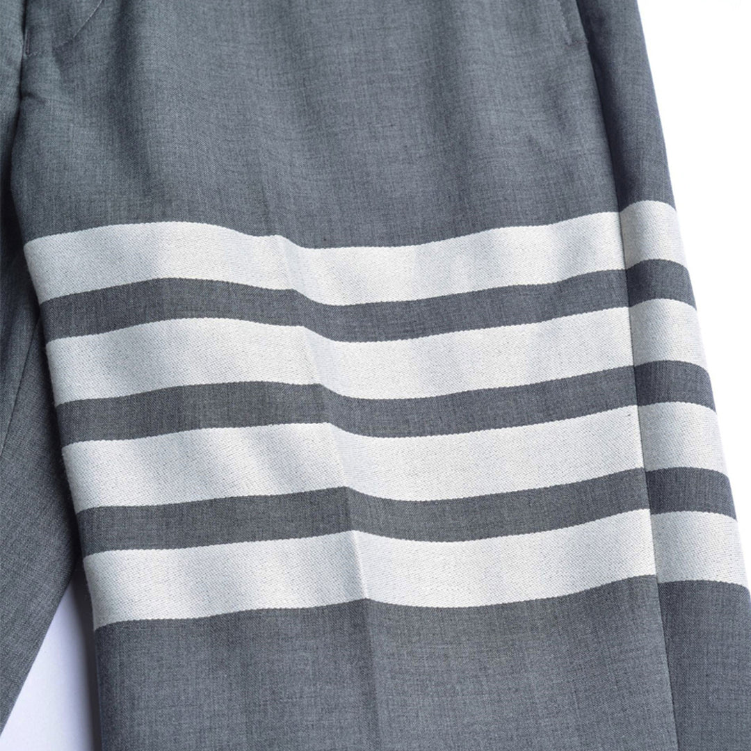 Thom Browne Style Cropped Pants with Signature Four-Bar Detail