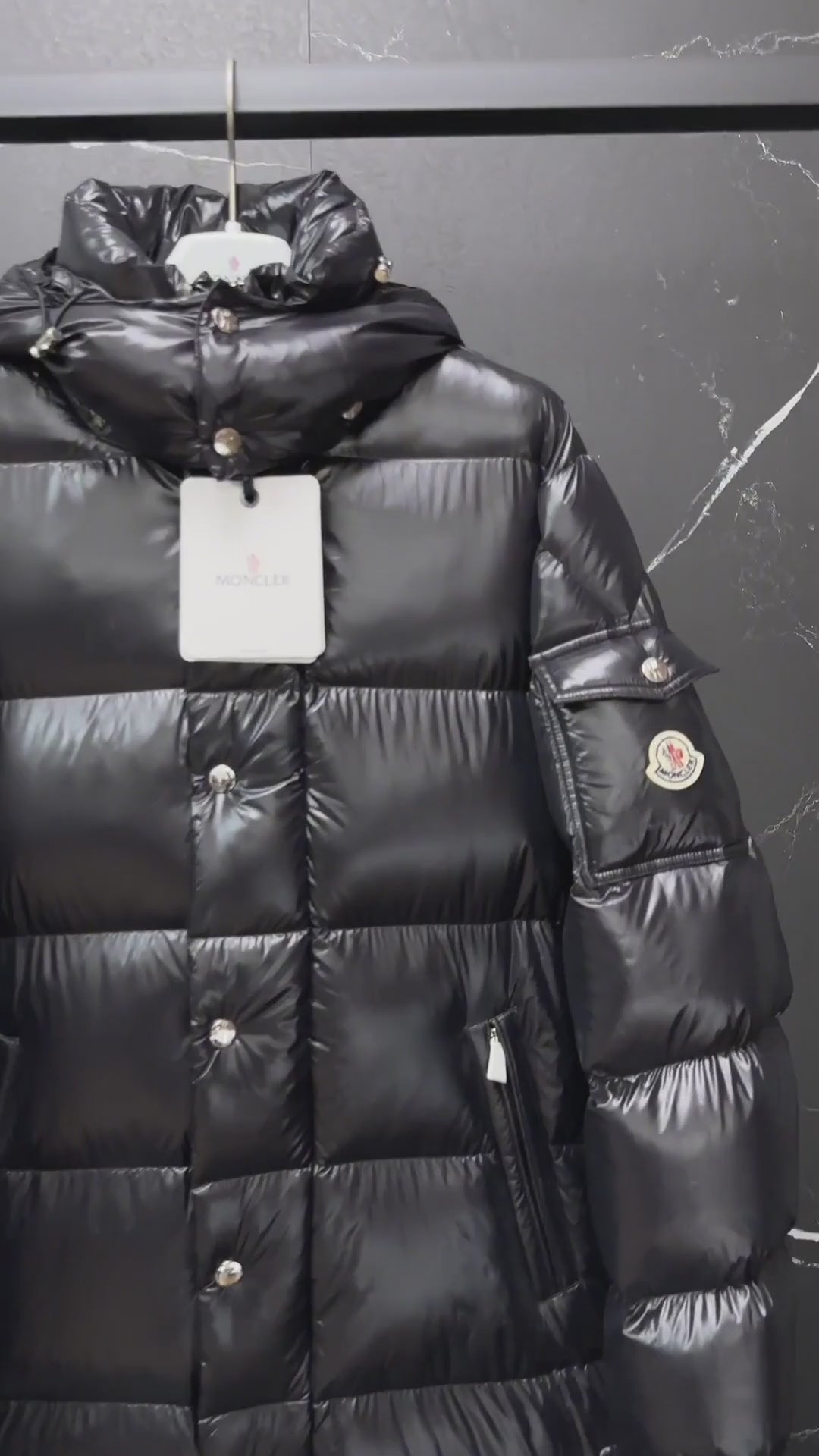 Moncler Hanoverian Glossy Hooded Long Down Puffer Coat