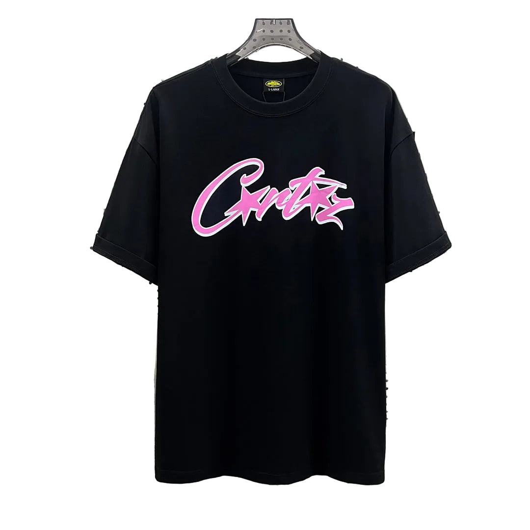 Corteiz CRTZ Script Graffiti Oversized Tee – Black/Pink
