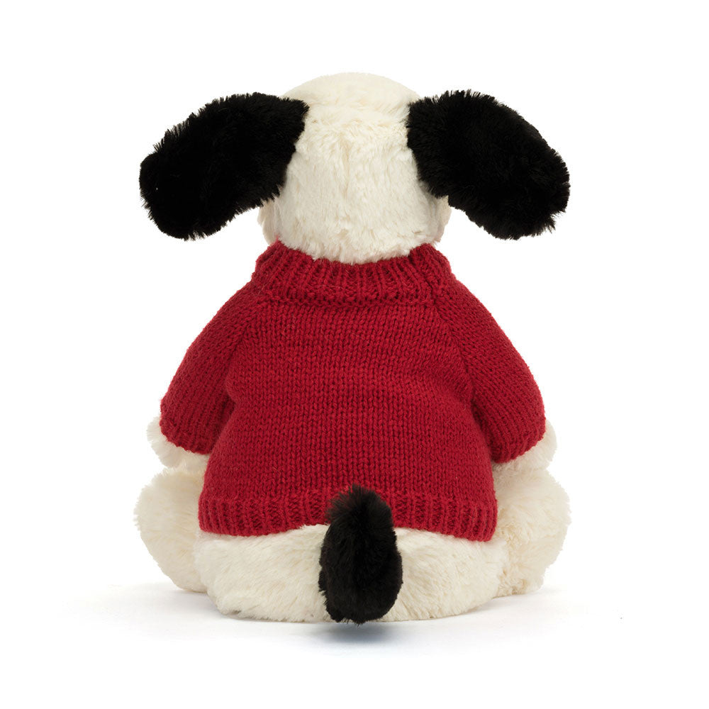 Bashful Black & Cream Puppy with Personalized Red Jumper
