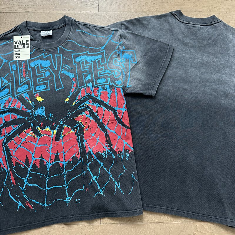 VALE USA Spider Festival Graphic Washed Black T-Shirt