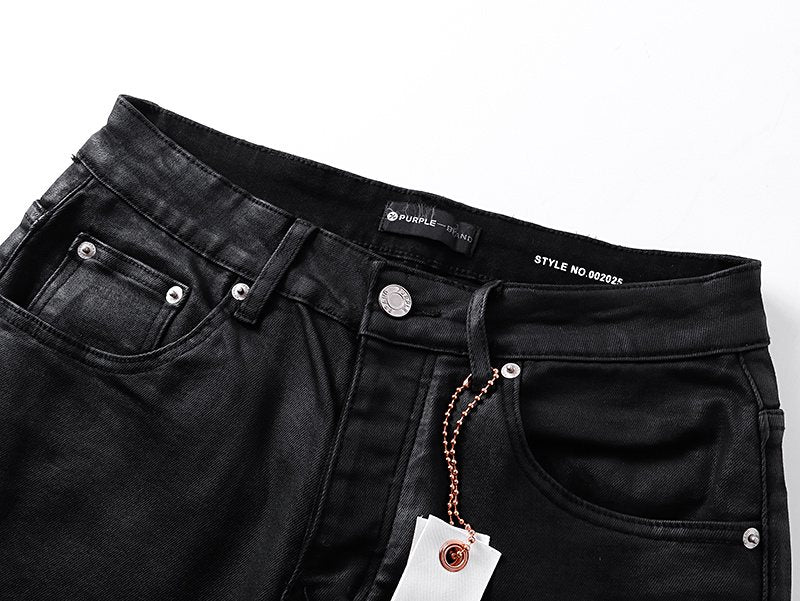 Purple Brand Black Coated-Look Bootcut Jeans