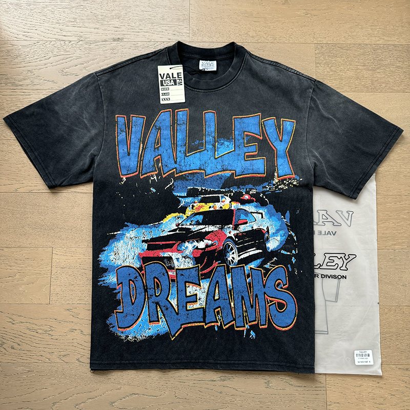 VALE USA Washed Black Car Graphic T-Shirt