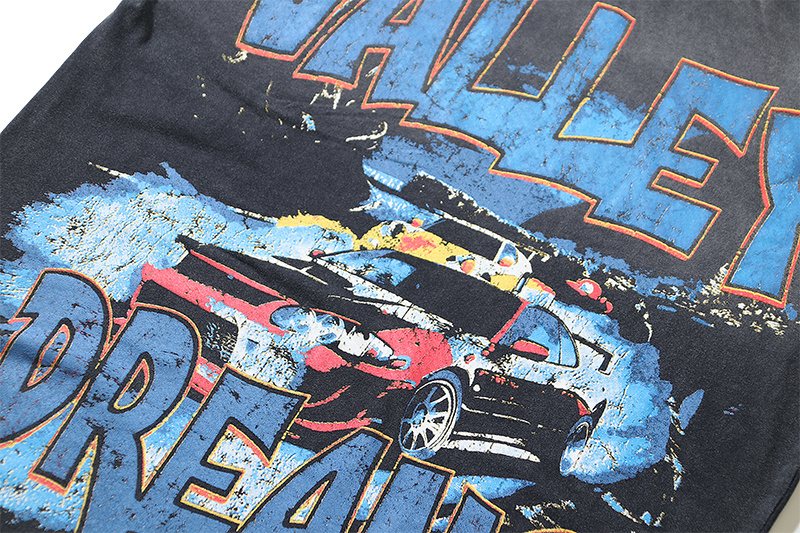 VALE USA Washed Black Car Graphic T-Shirt