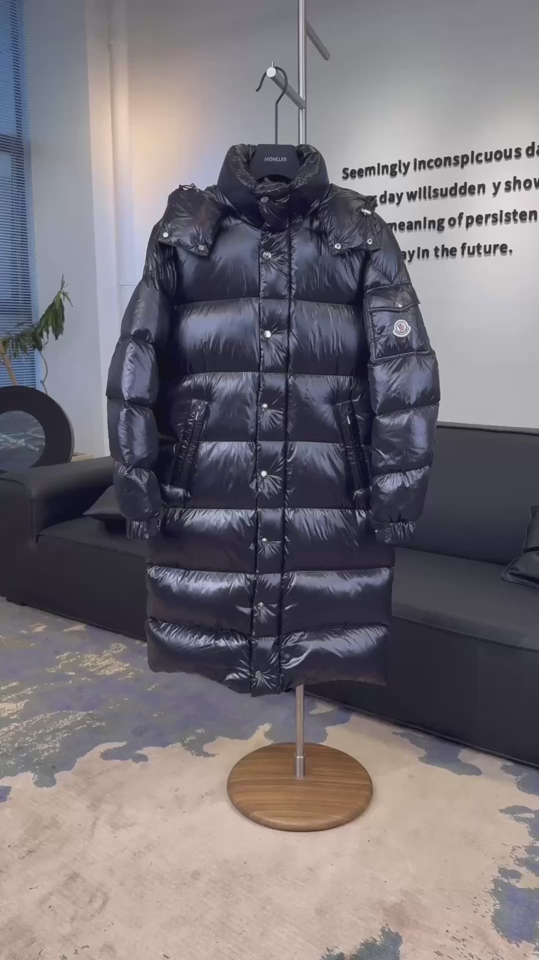 Moncler Hanoverian Glossy Hooded Long Down Puffer Coat
