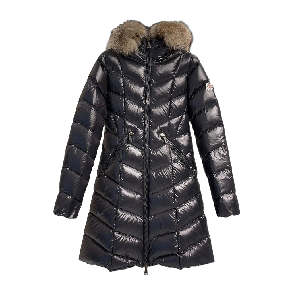 Moncler Fulmarus Chevron-Quilted Fur-Trim Long Down Coat