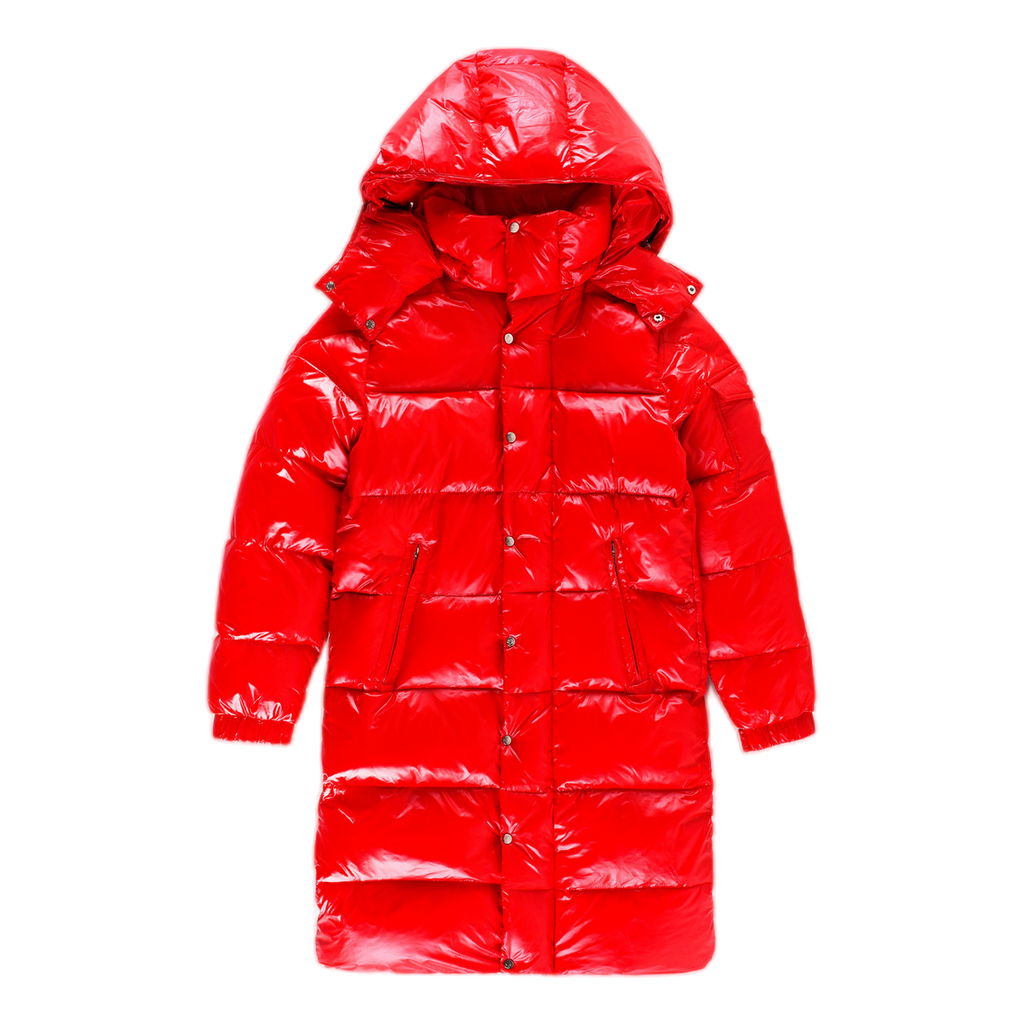 Moncler Hanoverian Glossy Hooded Long Down Puffer Coat – Red