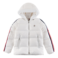 Moncler Tricolour Sleeve-Stripe Glossy Hooded Down Puffer Jacket
