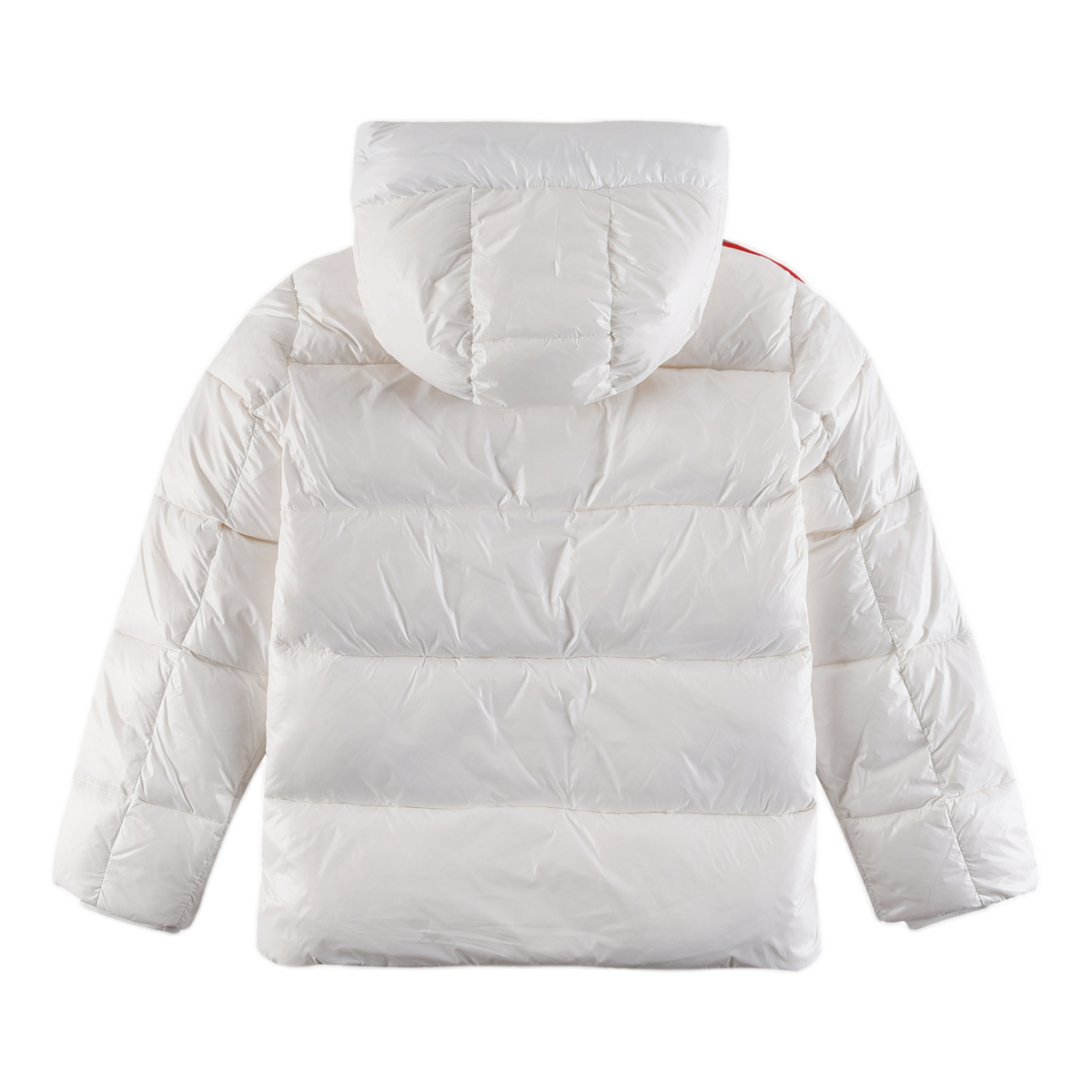Moncler Tricolour Sleeve-Stripe Glossy Hooded Down Puffer Jacket