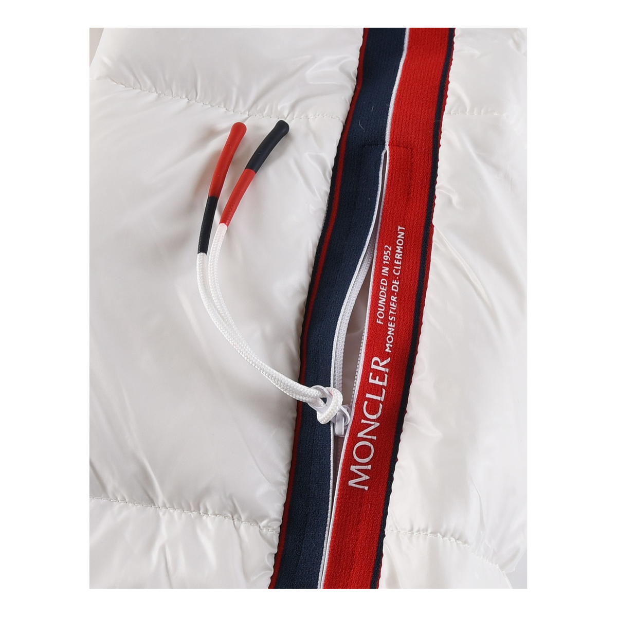 Moncler Tricolour Sleeve-Stripe Glossy Hooded Down Puffer Jacket