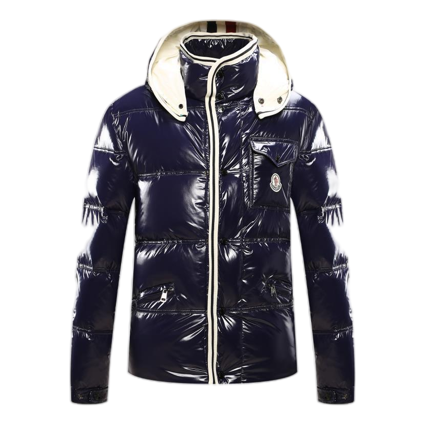 Moncler Contrast-Trim Glossy Hooded Down Puffer Jacket