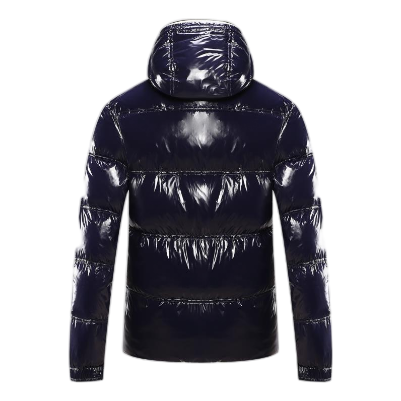 Moncler Contrast-Trim Glossy Hooded Down Puffer Jacket