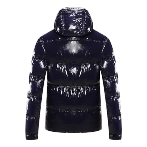 Moncler Contrast-Trim Glossy Hooded Down Puffer Jacket