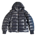 Moncler Glossy Logo-Zip Hooded Down Puffer Jacket – Navy