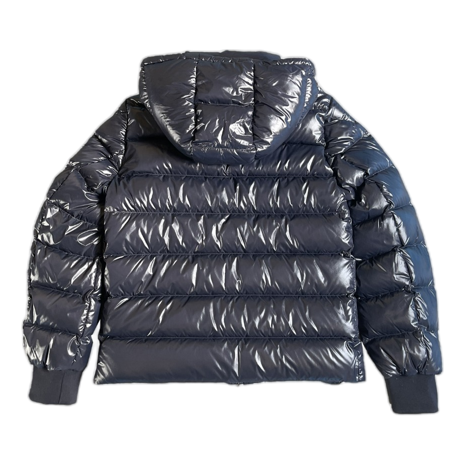 Moncler Glossy Logo-Zip Hooded Down Puffer Jacket – Navy