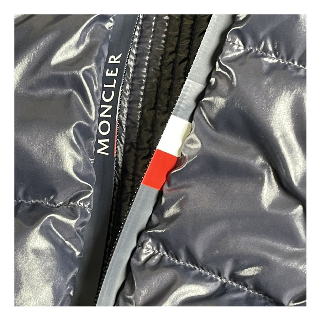 Moncler Glossy Logo-Zip Hooded Down Puffer Jacket – Navy