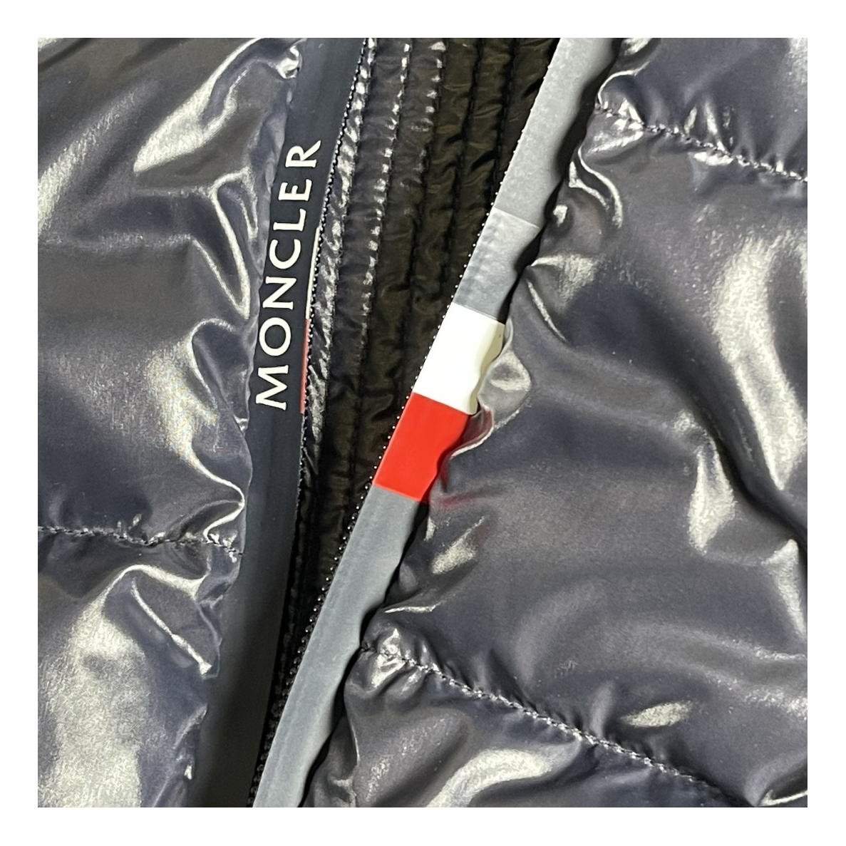 Moncler Glossy Logo-Zip Hooded Down Puffer Jacket – Navy