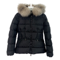 Moncler Cinched-Waist Fur-Trim Hooded Down Puffer Jacket – Black