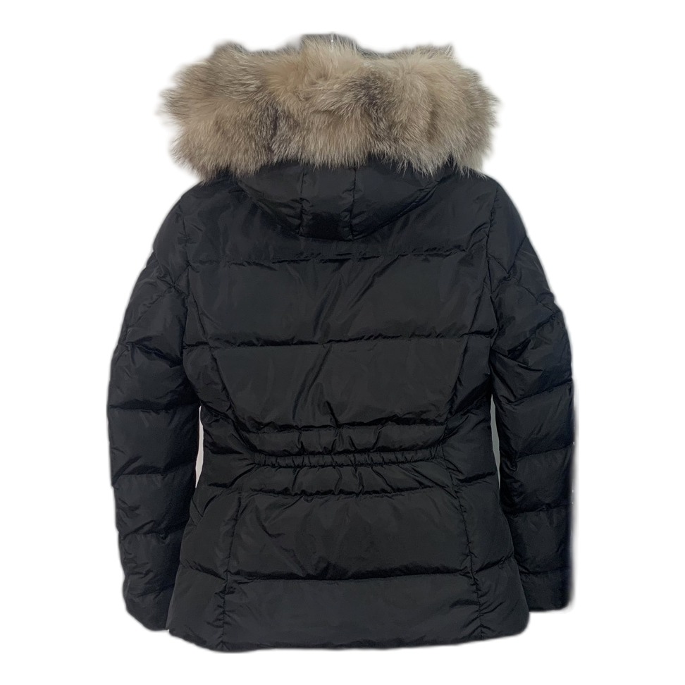 Moncler Cinched-Waist Fur-Trim Hooded Down Puffer Jacket – Black