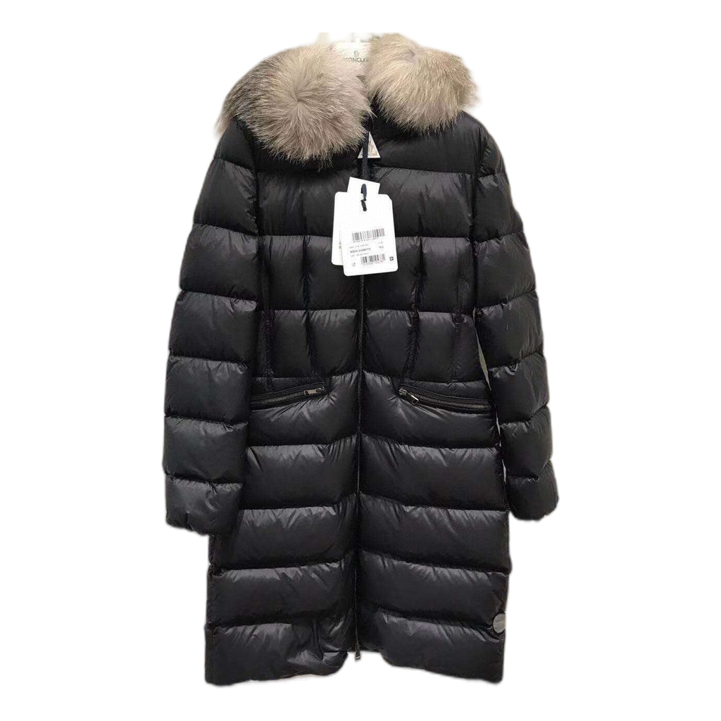 Moncler Four-Pocket Fur-Trim Hooded Long Down Puffer Coat – Black