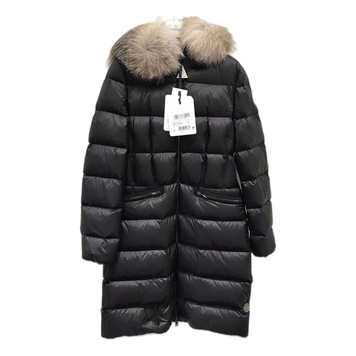 Moncler Four-Pocket Fur-Trim Hooded Long Down Puffer Coat – Black