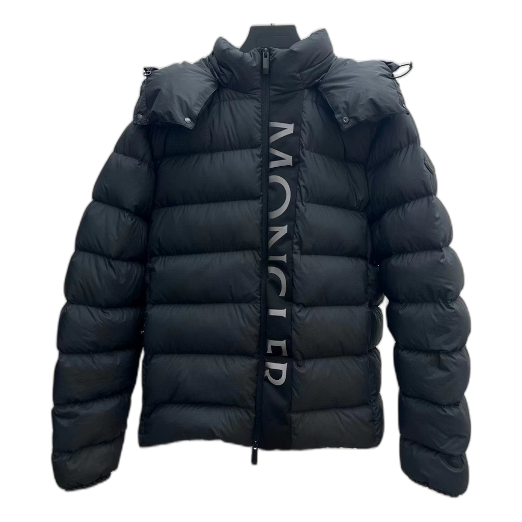 Moncler Vertical-Logo Snap-Front Down Puffer Jacket – Black