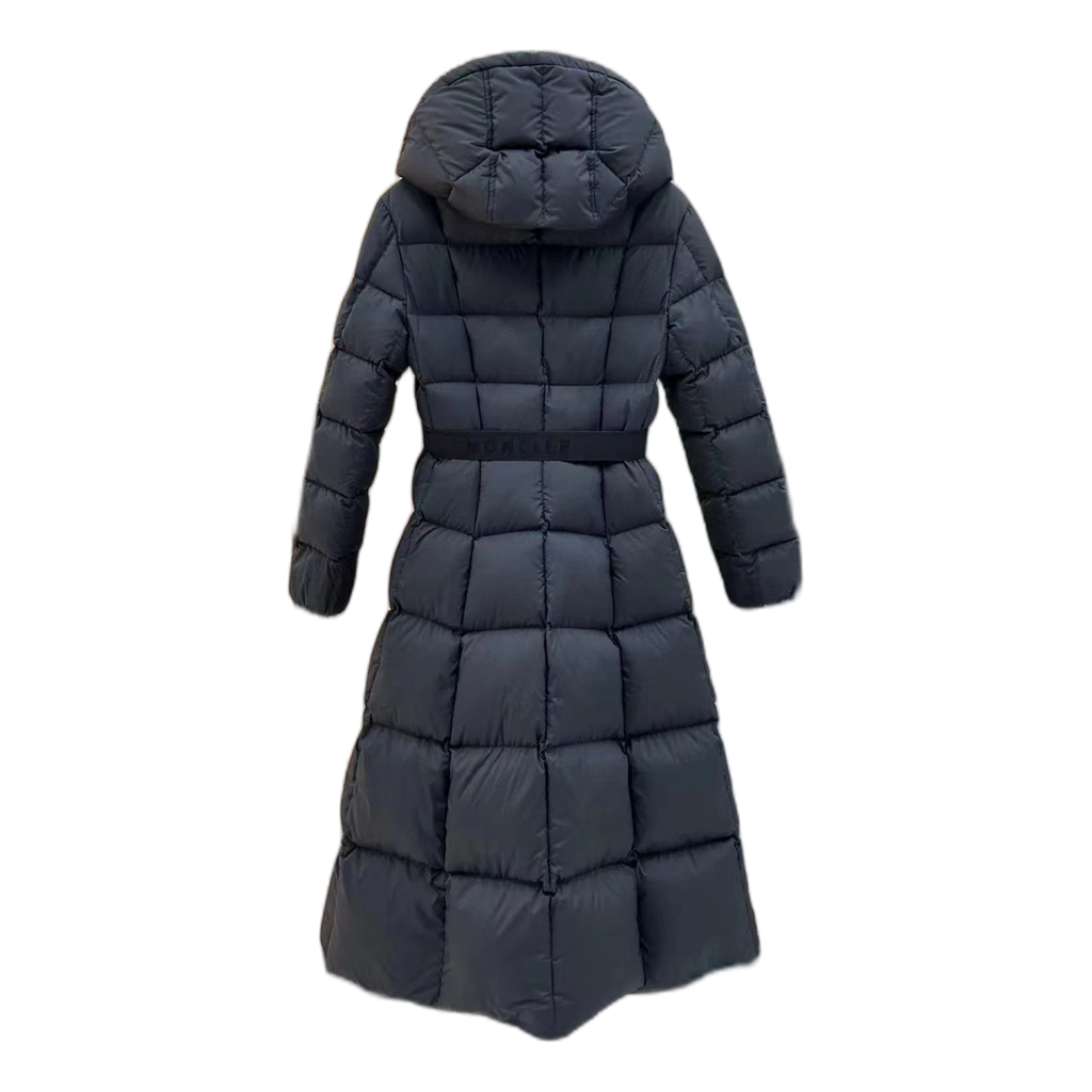 Moncler Drawstring-Hood Fitted Long Down Puffer Coat – Black