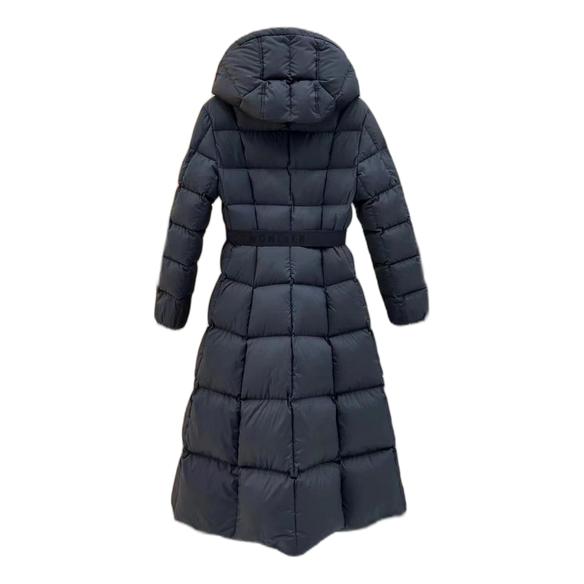 Moncler Drawstring-Hood Fitted Long Down Puffer Coat – Black