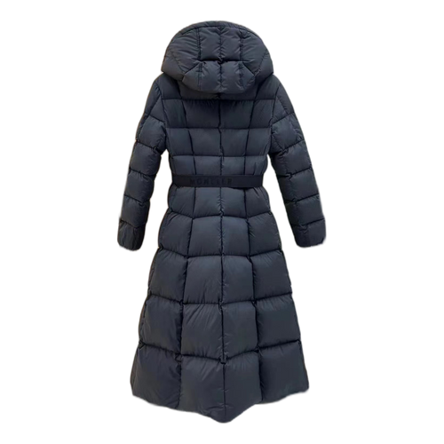 Moncler Drawstring-Hood Fitted Long Down Puffer Coat – Black