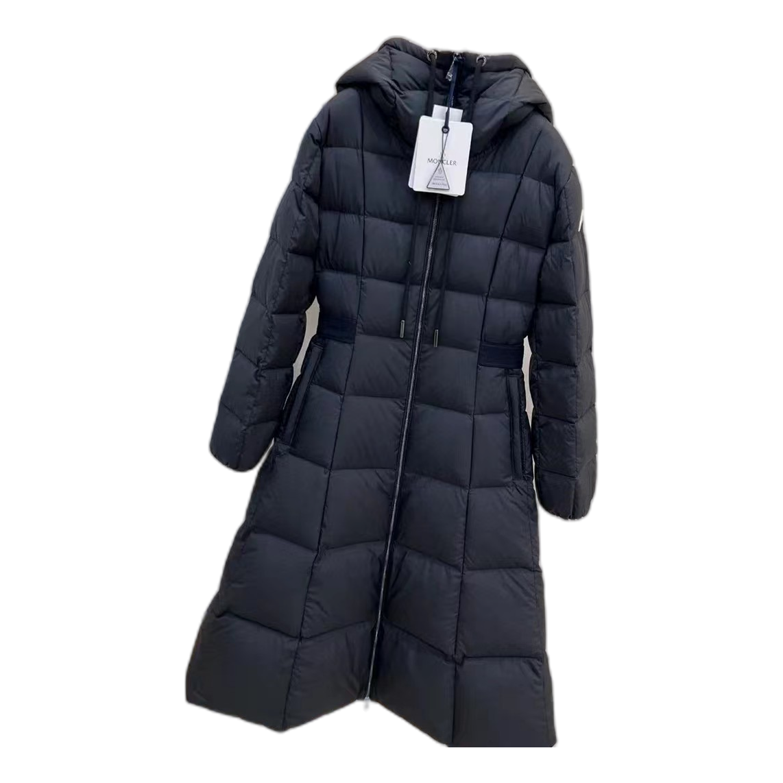 Moncler Drawstring-Hood Fitted Long Down Puffer Coat – Black
