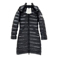 Moncler Narrow-Quilt Fur-Trim Hooded Long Down Puffer Coat – Black